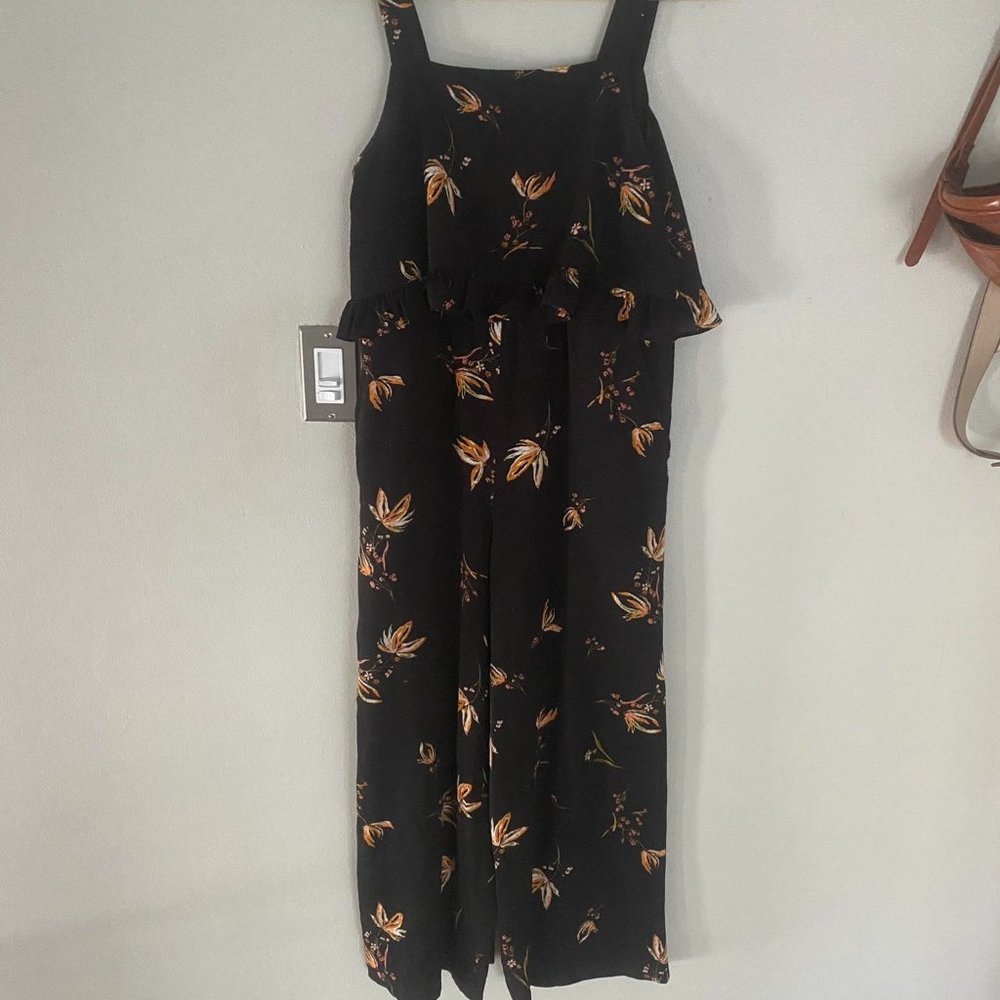 BP Black Floral Ruffle Tiered Jumpsuit Size Small
